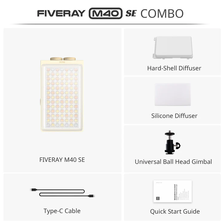 Zhiyun Fiveray M40 SE 40W High-Power Pocket LED Light Combo