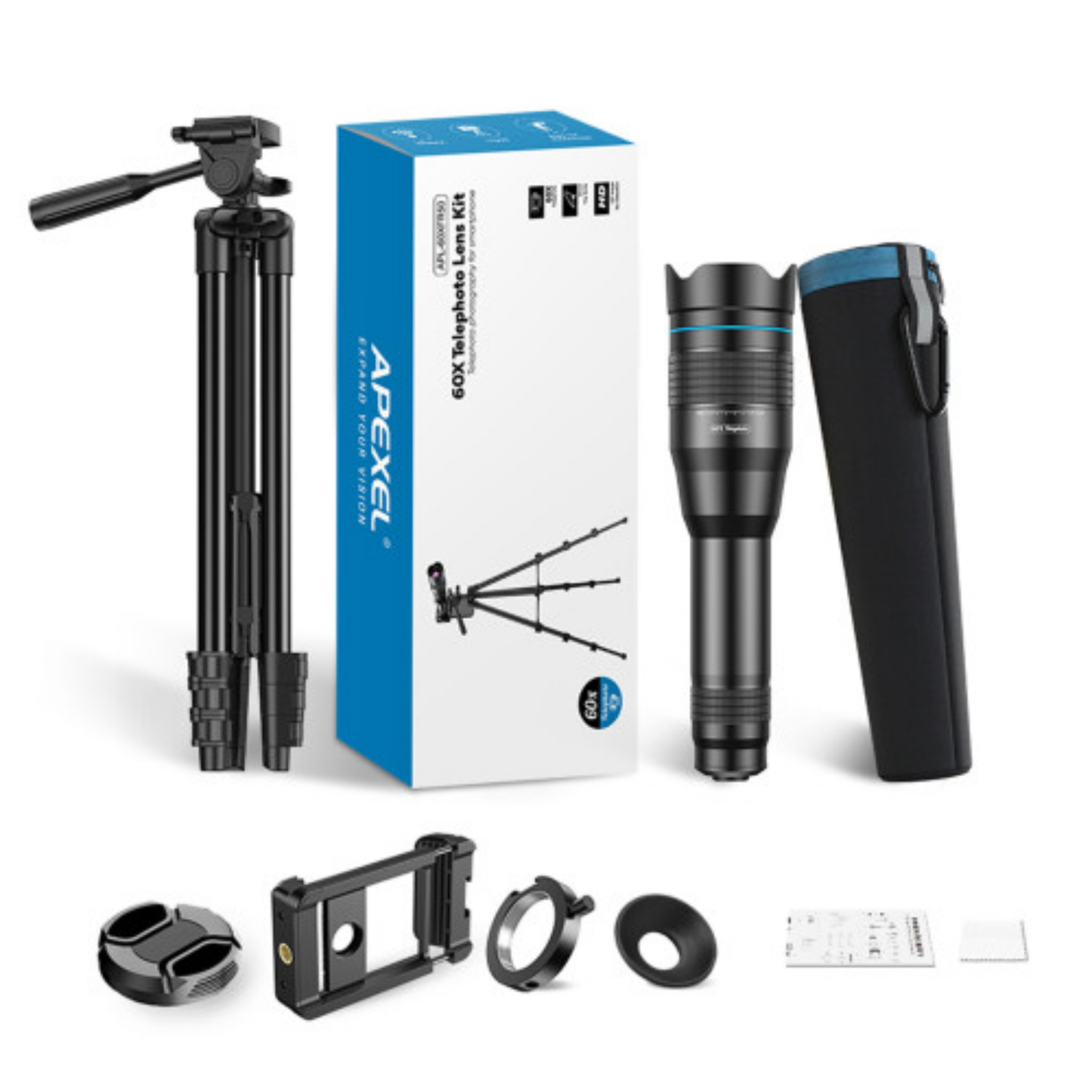 APEXEL 60x All-Metal High-Definition Telescope Lens for Mobile Phones APL-60XFR50 (Upgraded Universal Phone Clip) | Mobile Phone Telescope Lens with Professional Tripod